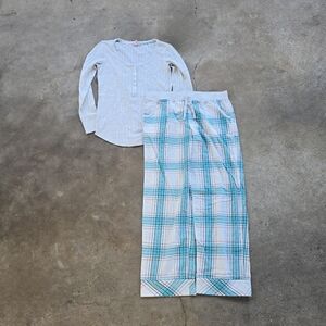 Victoria Secret Gray Long Sleeve Henley Top and Red Plaid Pants Large